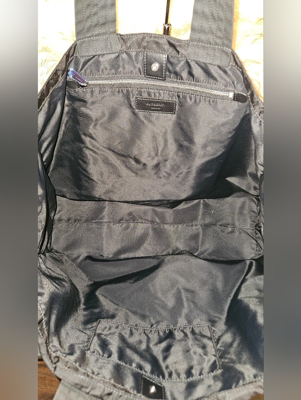 Burberry XL Black Nylon Tote with White Logo Text - Picture 6 of 9